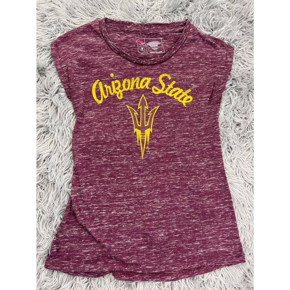 ASU Sun Devils Sleeveless T Shirt Maroon Gold Juniors M Arizona State Pitchfork